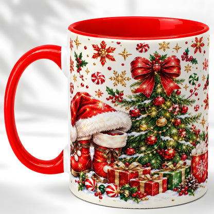 Christmas Tree Coffee Mug, Santa Boots Holiday Mug, Ceramic Cup