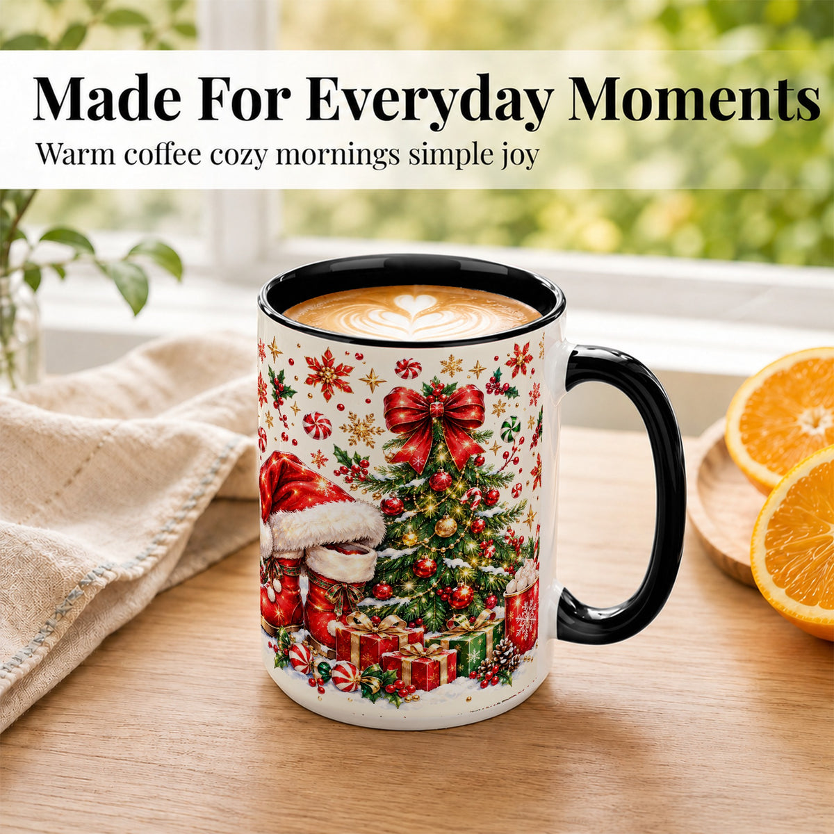 #pl[15oz|Black] Christmas Tree Coffee Mug, Santa Boots Holiday Mug, Ceramic Cup