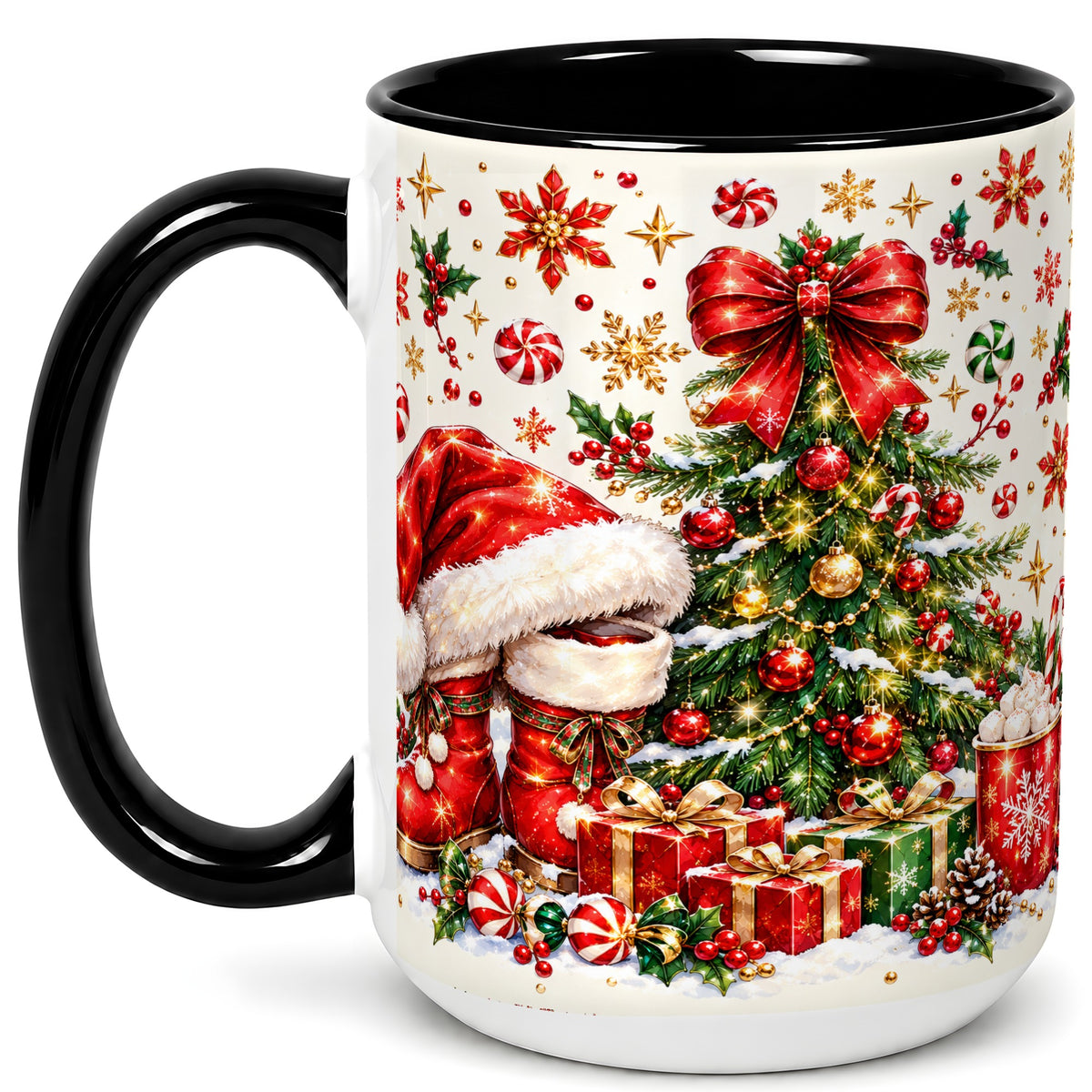 #pl[15oz|Black] Christmas Tree Coffee Mug, Santa Boots Holiday Mug, Ceramic Cup