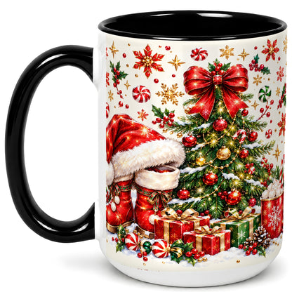#pl[15oz|Black] Christmas Tree Coffee Mug, Santa Boots Holiday Mug, Ceramic Cup