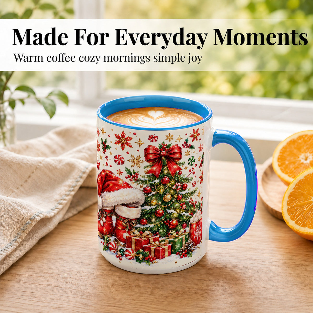 #pl[15oz|Blue] Christmas Tree Coffee Mug, Santa Boots Holiday Mug, Ceramic Cup