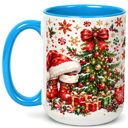 #pl[15oz|Blue] Christmas Tree Coffee Mug, Santa Boots Holiday Mug, Ceramic Cup