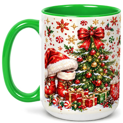 #pl[15oz|Green] Christmas Tree Coffee Mug, Santa Boots Holiday Mug, Ceramic Cup