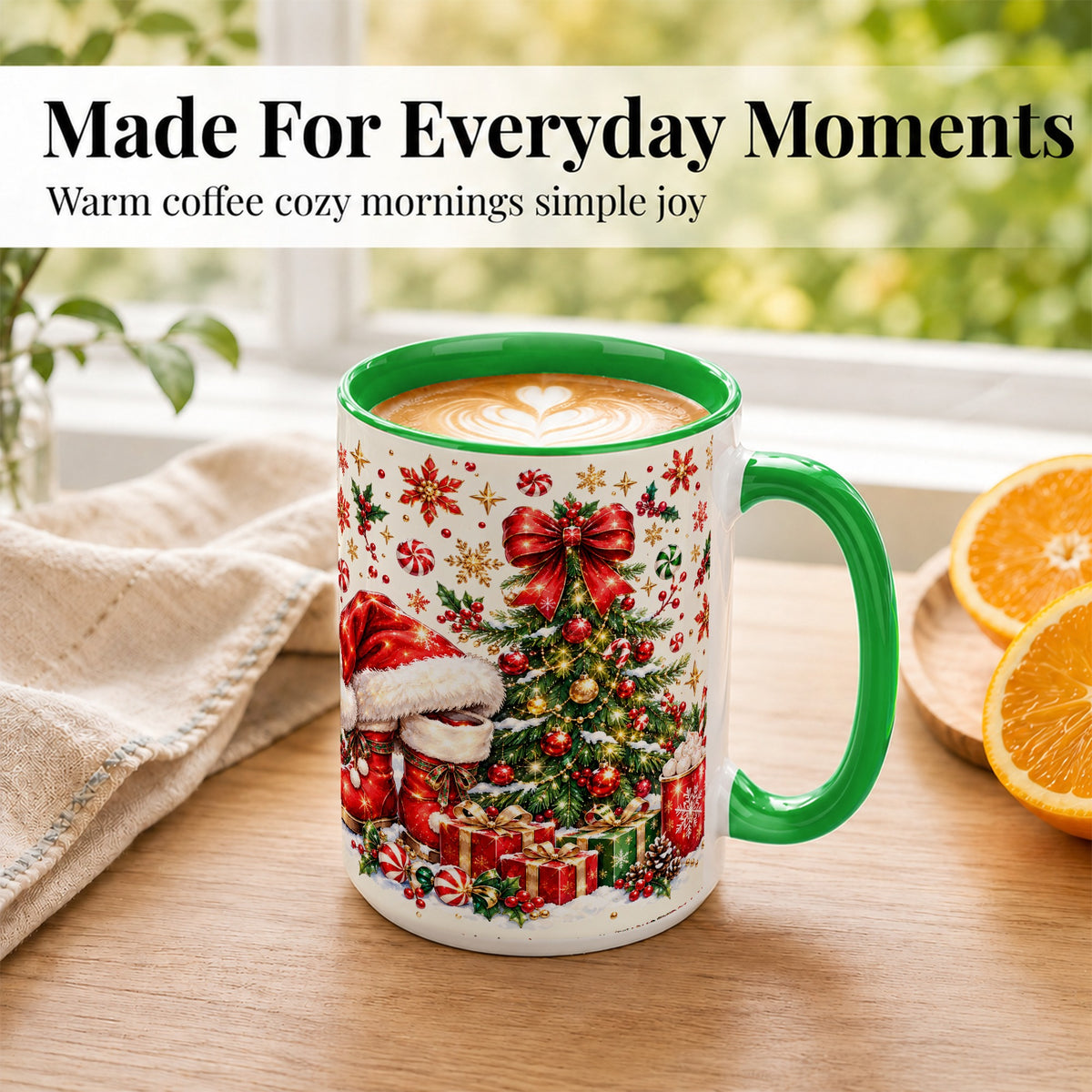 #pl[15oz|Green] Christmas Tree Coffee Mug, Santa Boots Holiday Mug, Ceramic Cup