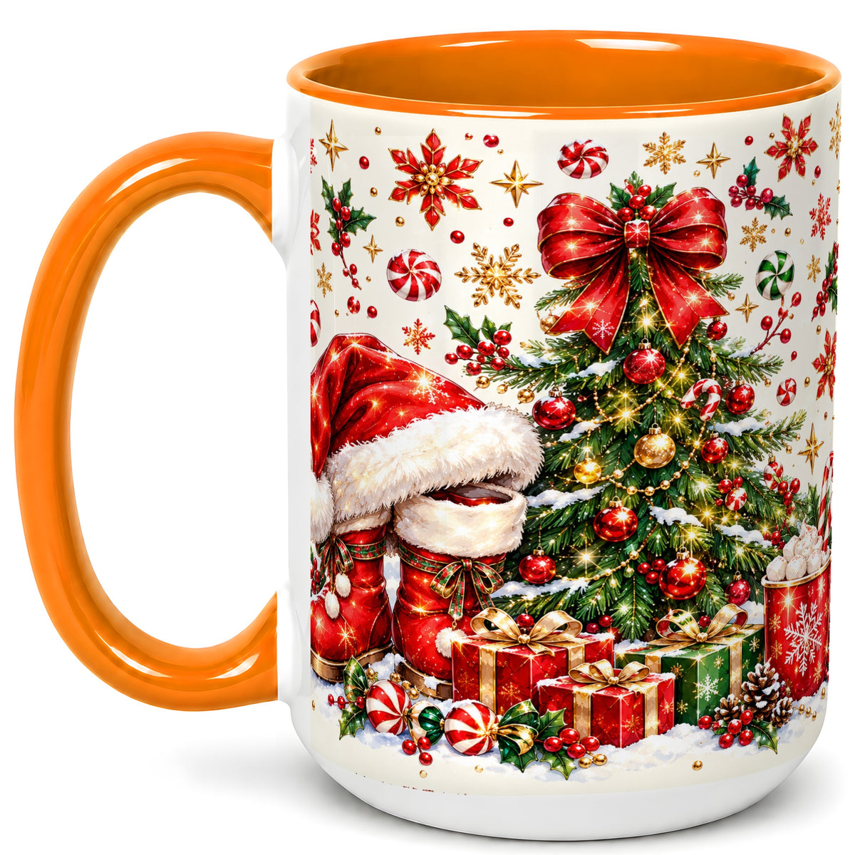 #pl[15oz|Orange] Christmas Tree Coffee Mug, Santa Boots Holiday Mug, Ceramic Cup