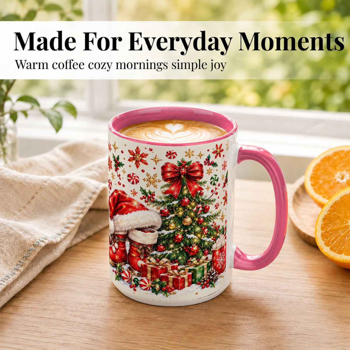 #pl[15oz|Pink] Christmas Tree Coffee Mug, Santa Boots Holiday Mug, Ceramic Cup