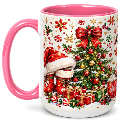 #pl[15oz|Pink] Christmas Tree Coffee Mug, Santa Boots Holiday Mug, Ceramic Cup