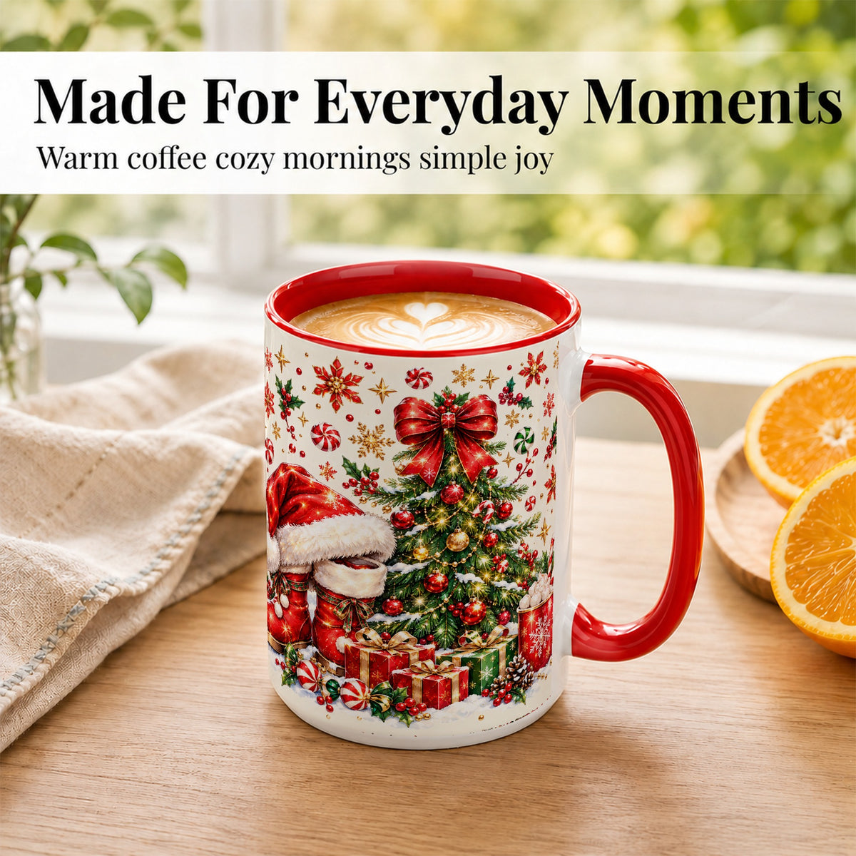#pl[15oz|Red] Christmas Tree Coffee Mug, Santa Boots Holiday Mug, Ceramic Cup