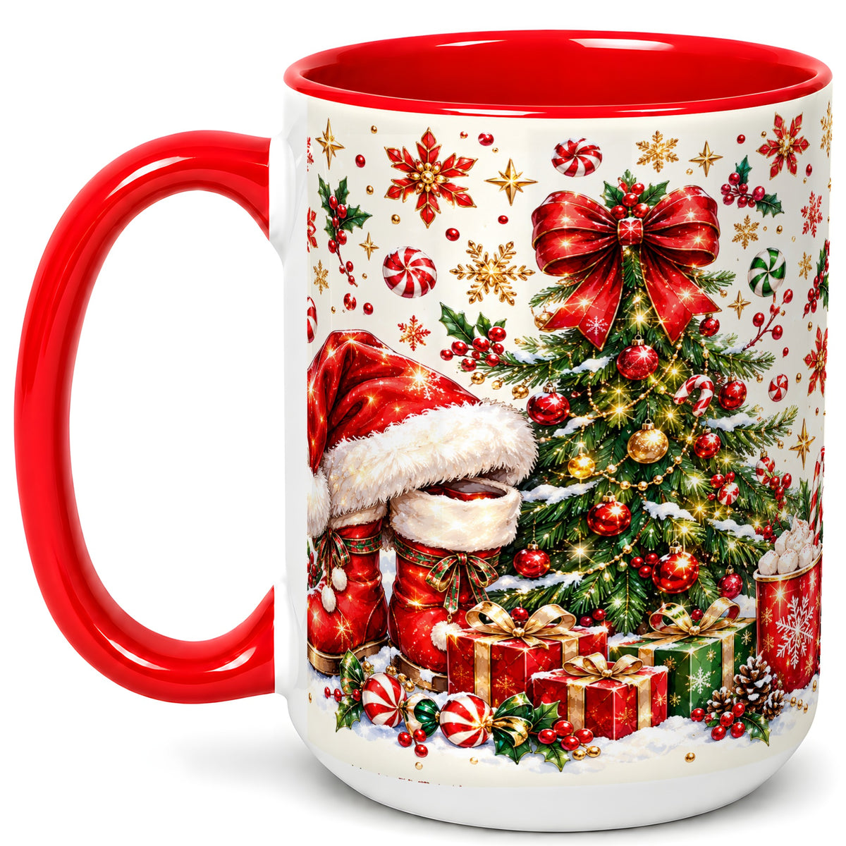 #pl[15oz|Red] Christmas Tree Coffee Mug, Santa Boots Holiday Mug, Ceramic Cup