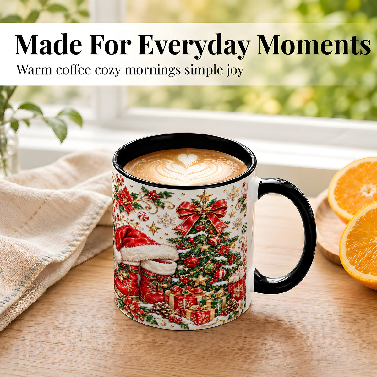 #pl[11oz|Black] Elegant Christmas Coffee Mug, Santa Boots Holiday Mug, Ceramic Cup
