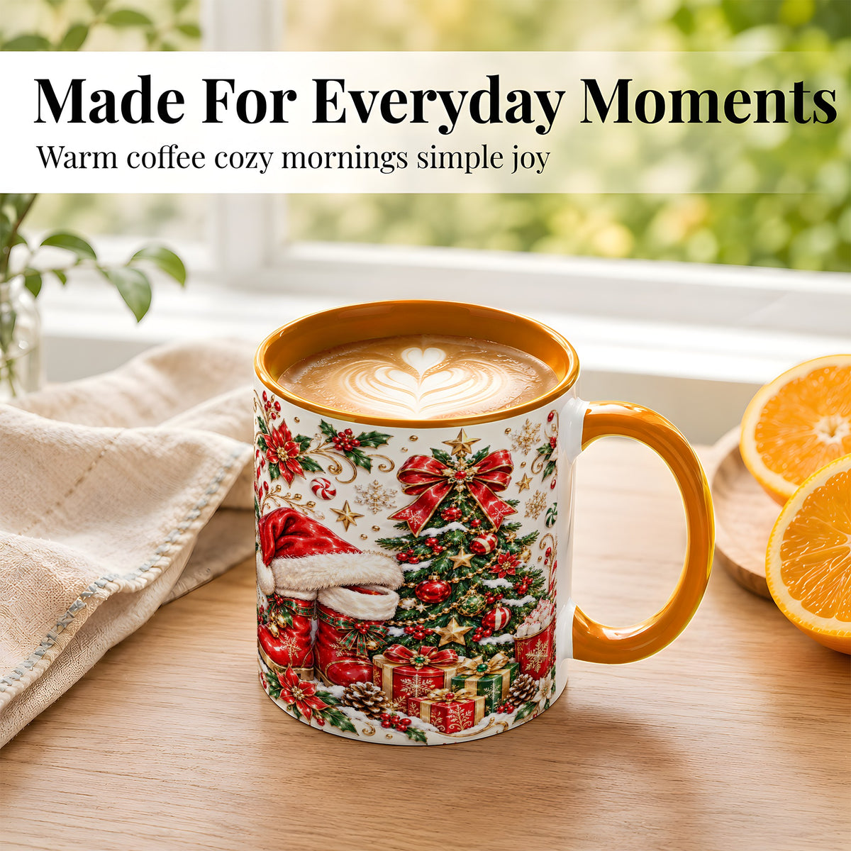 #pl[11oz|Orange] Elegant Christmas Coffee Mug, Santa Boots Holiday Mug, Ceramic Cup