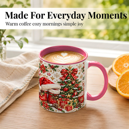 #pl[11oz|Pink] Elegant Christmas Coffee Mug, Santa Boots Holiday Mug, Ceramic Cup
