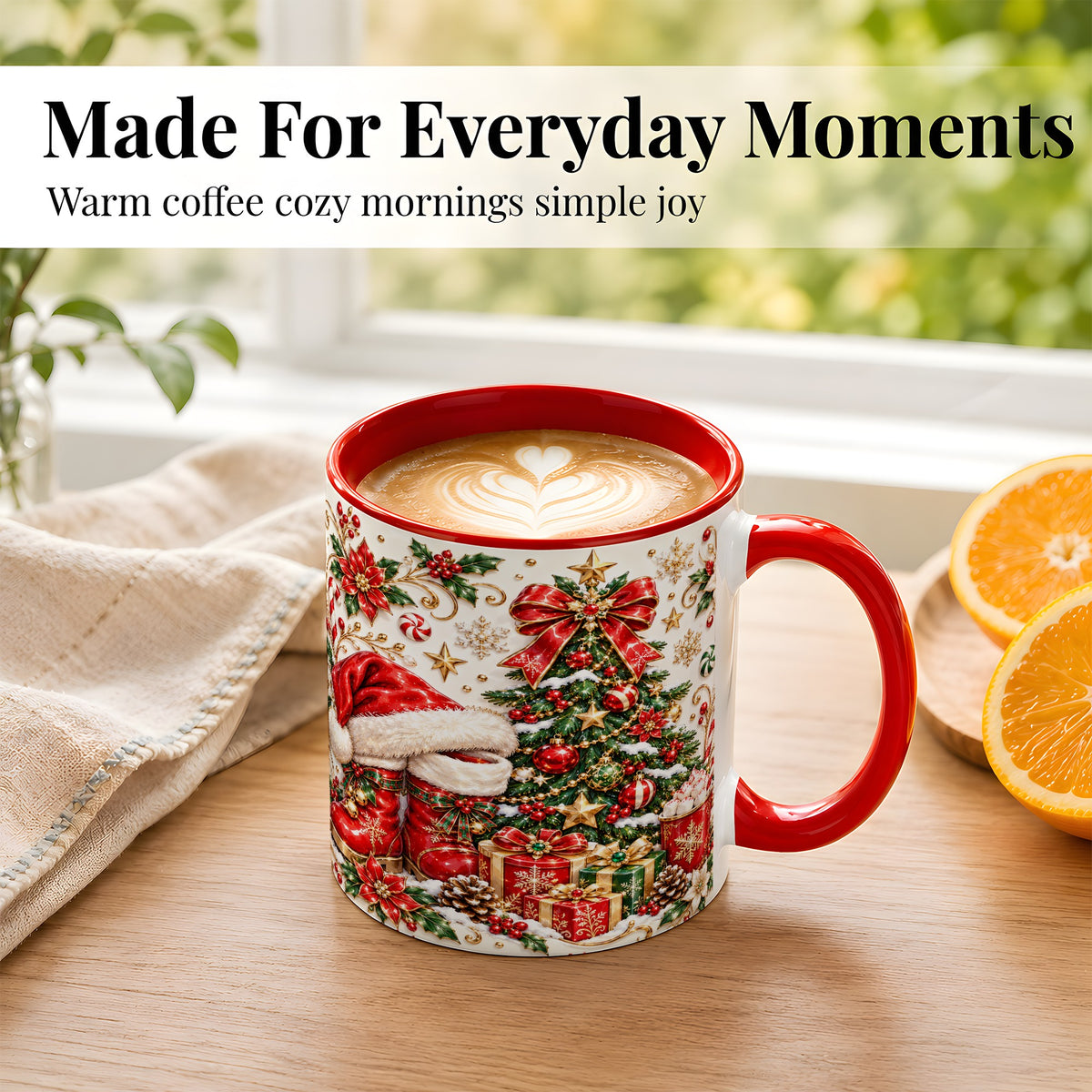 #pl[11oz|Red] Elegant Christmas Coffee Mug, Santa Boots Holiday Mug, Ceramic Cup