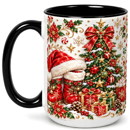 #pl[15oz|Black] Elegant Christmas Coffee Mug, Santa Boots Holiday Mug, Ceramic Cup