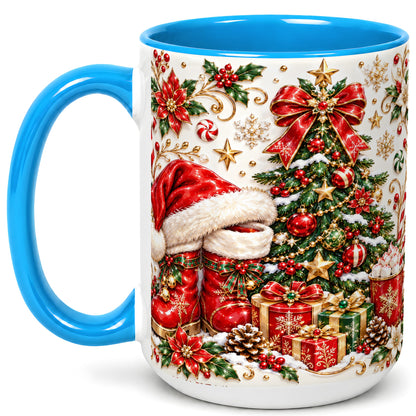 #pl[15oz|Blue] Elegant Christmas Coffee Mug, Santa Boots Holiday Mug, Ceramic Cup