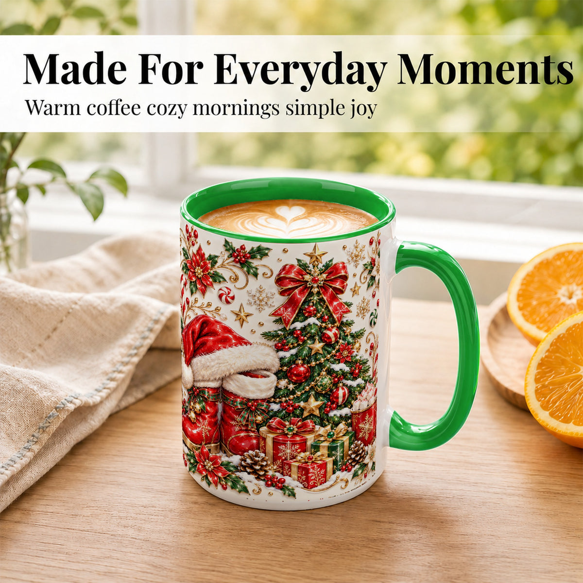 #pl[15oz|Green] Elegant Christmas Coffee Mug, Santa Boots Holiday Mug, Ceramic Cup