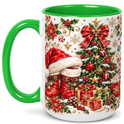 #pl[15oz|Green] Elegant Christmas Coffee Mug, Santa Boots Holiday Mug, Ceramic Cup