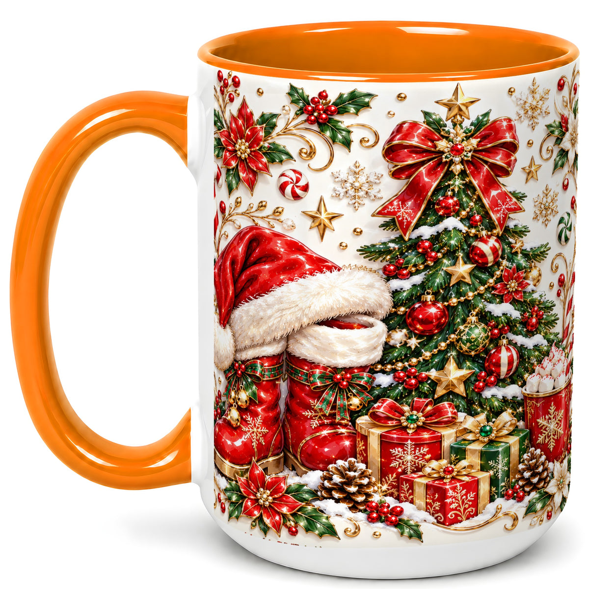 #pl[15oz|Orange] Elegant Christmas Coffee Mug, Santa Boots Holiday Mug, Ceramic Cup