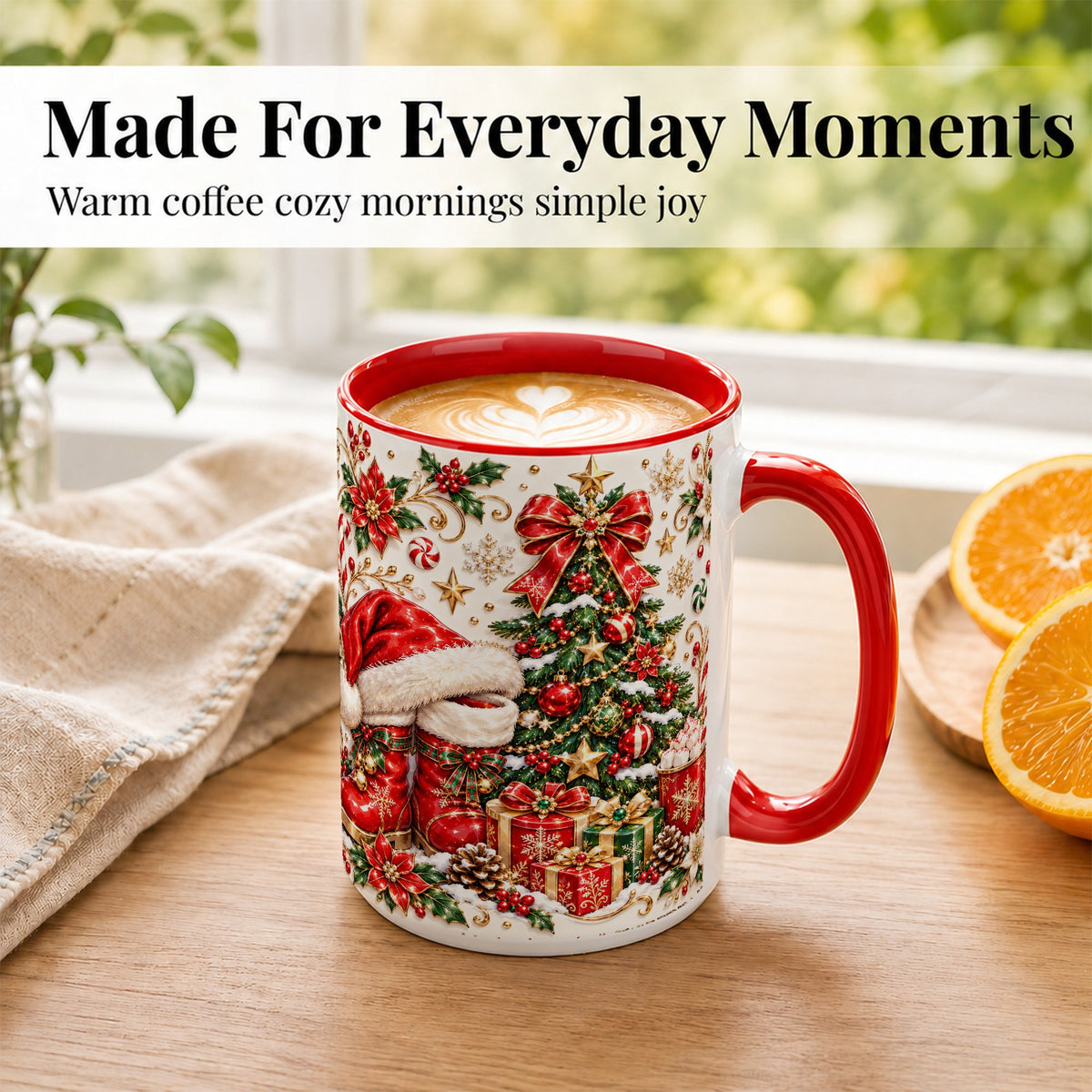 #pl[15oz|Red] Elegant Christmas Coffee Mug, Santa Boots Holiday Mug, Ceramic Cup