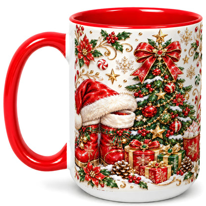 #pl[15oz|Red] Elegant Christmas Coffee Mug, Santa Boots Holiday Mug, Ceramic Cup