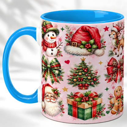 #pl[11oz|Blue] Pink Christmas Coffee Mug, Leopard Bow Holiday Mug, Ceramic Cup