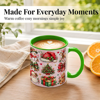 #pl[11oz|Green] Pink Christmas Coffee Mug, Leopard Bow Holiday Mug, Ceramic Cup