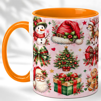 #pl[11oz|Orange] Pink Christmas Coffee Mug, Leopard Bow Holiday Mug, Ceramic Cup