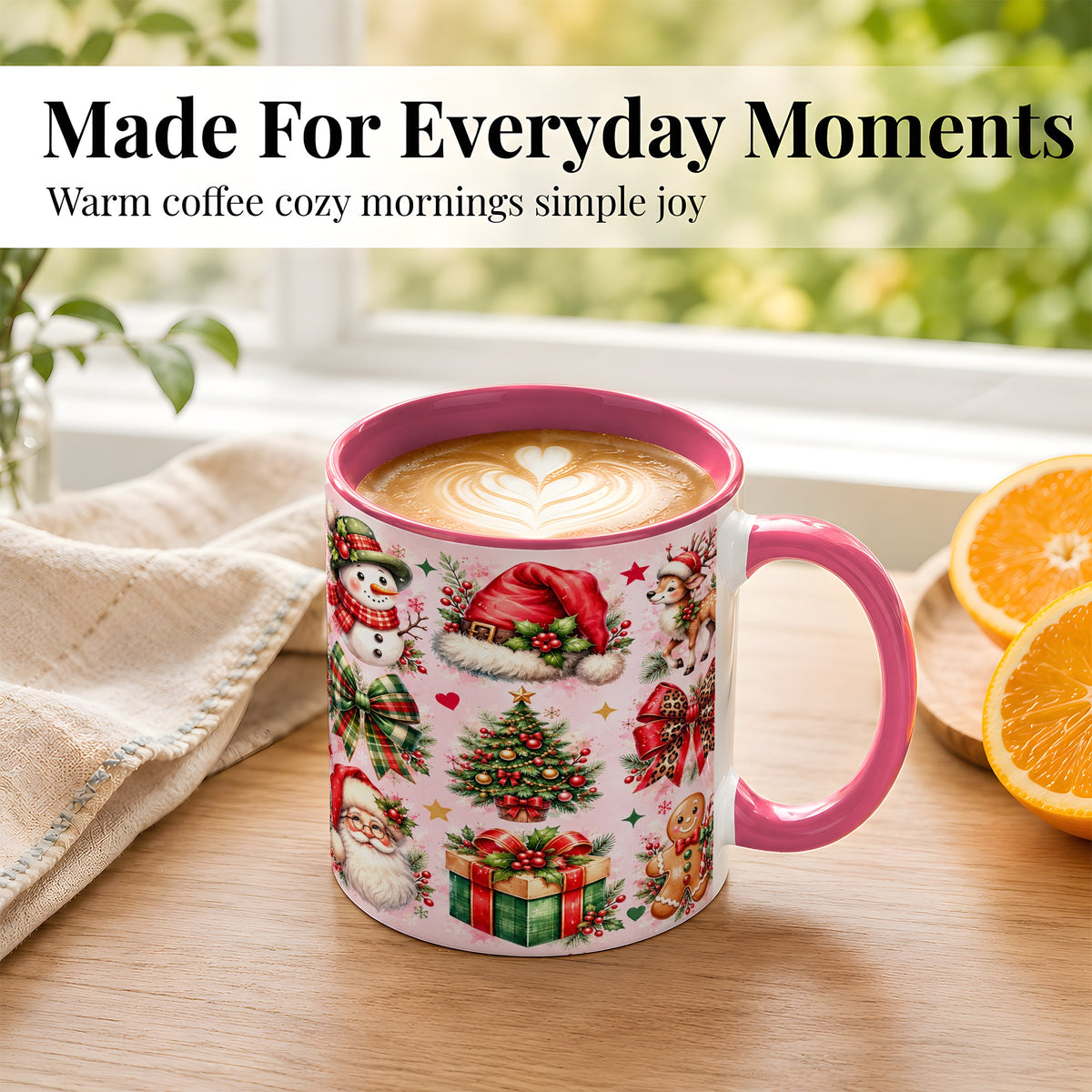 #pl[11oz|Pink] Pink Christmas Coffee Mug, Leopard Bow Holiday Mug, Ceramic Cup