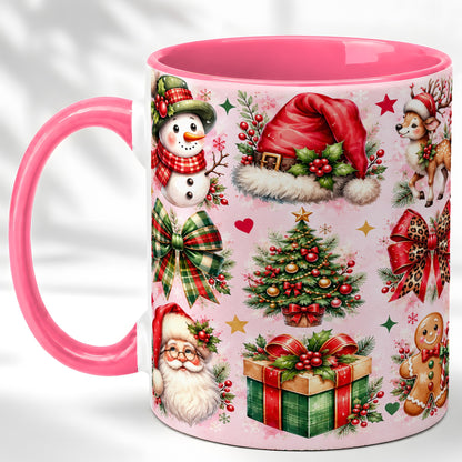 #pl[11oz|Pink] Pink Christmas Coffee Mug, Leopard Bow Holiday Mug, Ceramic Cup