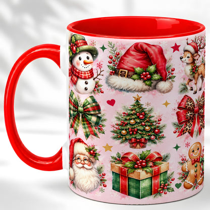Pink Christmas Coffee Mug, Leopard Bow Holiday Mug, Ceramic Cup