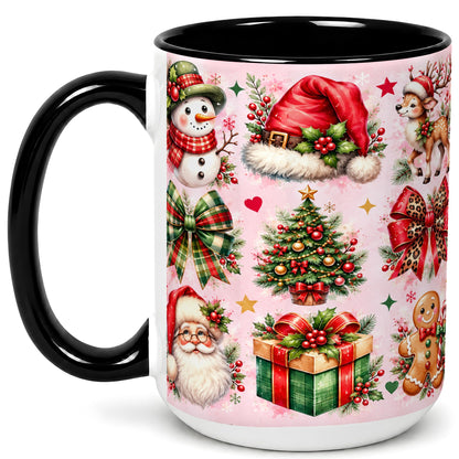 #pl[15oz|Black] Pink Christmas Coffee Mug, Leopard Bow Holiday Mug, Ceramic Cup