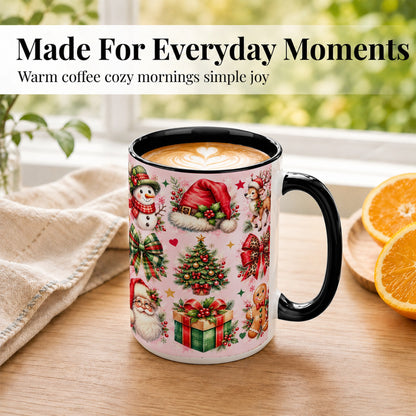 #pl[15oz|Black] Pink Christmas Coffee Mug, Leopard Bow Holiday Mug, Ceramic Cup