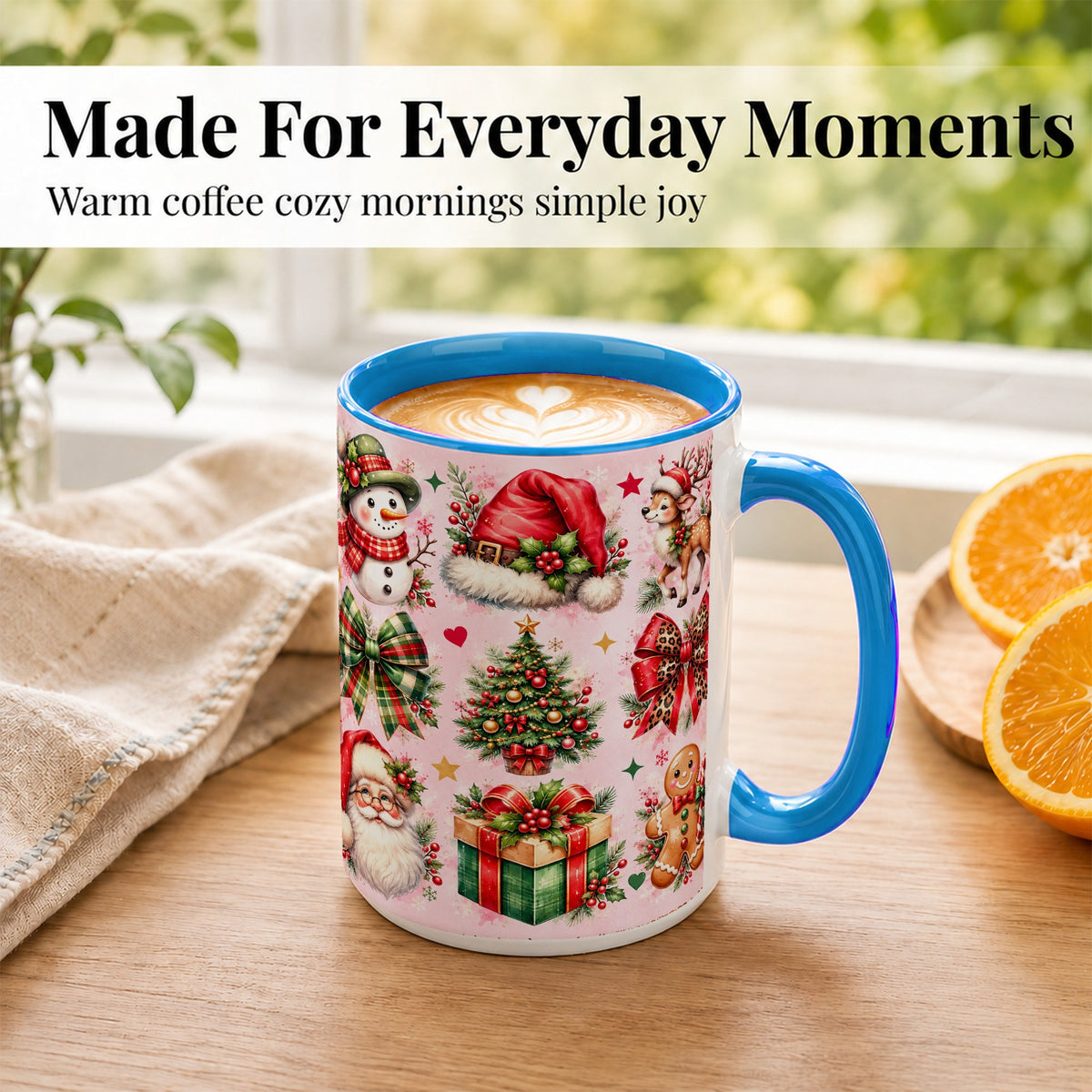 #pl[15oz|Blue] Pink Christmas Coffee Mug, Leopard Bow Holiday Mug, Ceramic Cup