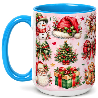 #pl[15oz|Blue] Pink Christmas Coffee Mug, Leopard Bow Holiday Mug, Ceramic Cup