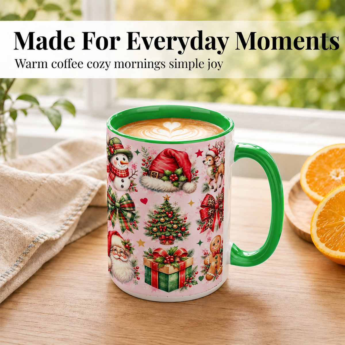 #pl[15oz|Green] Pink Christmas Coffee Mug, Leopard Bow Holiday Mug, Ceramic Cup
