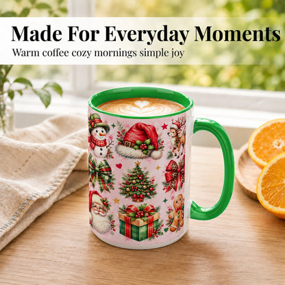 #pl[15oz|Green] Pink Christmas Coffee Mug, Leopard Bow Holiday Mug, Ceramic Cup