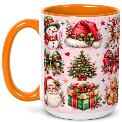 #pl[15oz|Orange] Pink Christmas Coffee Mug, Leopard Bow Holiday Mug, Ceramic Cup