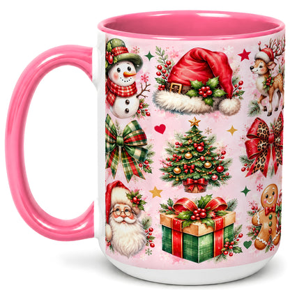 #pl[15oz|Pink] Pink Christmas Coffee Mug, Leopard Bow Holiday Mug, Ceramic Cup