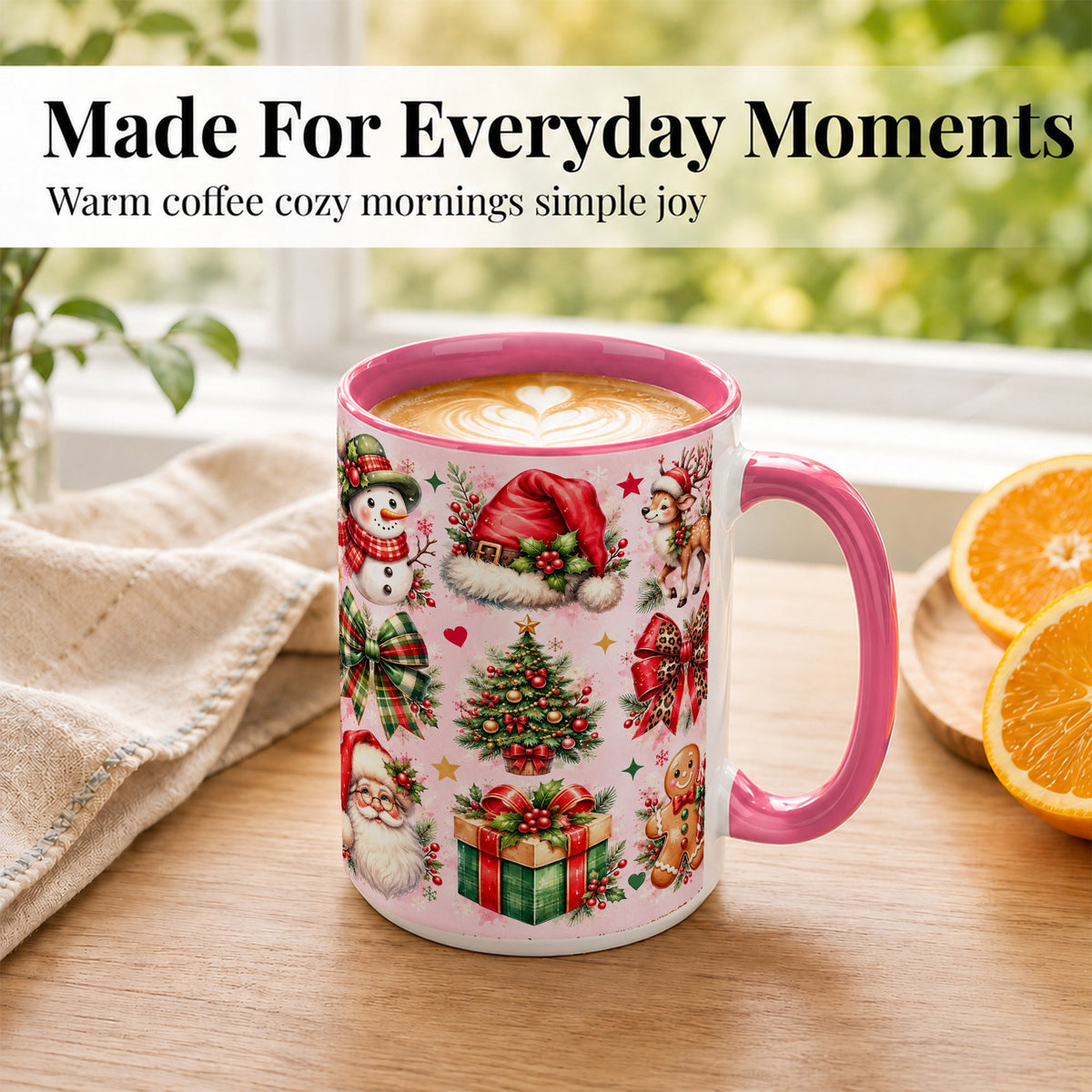 #pl[15oz|Pink] Pink Christmas Coffee Mug, Leopard Bow Holiday Mug, Ceramic Cup
