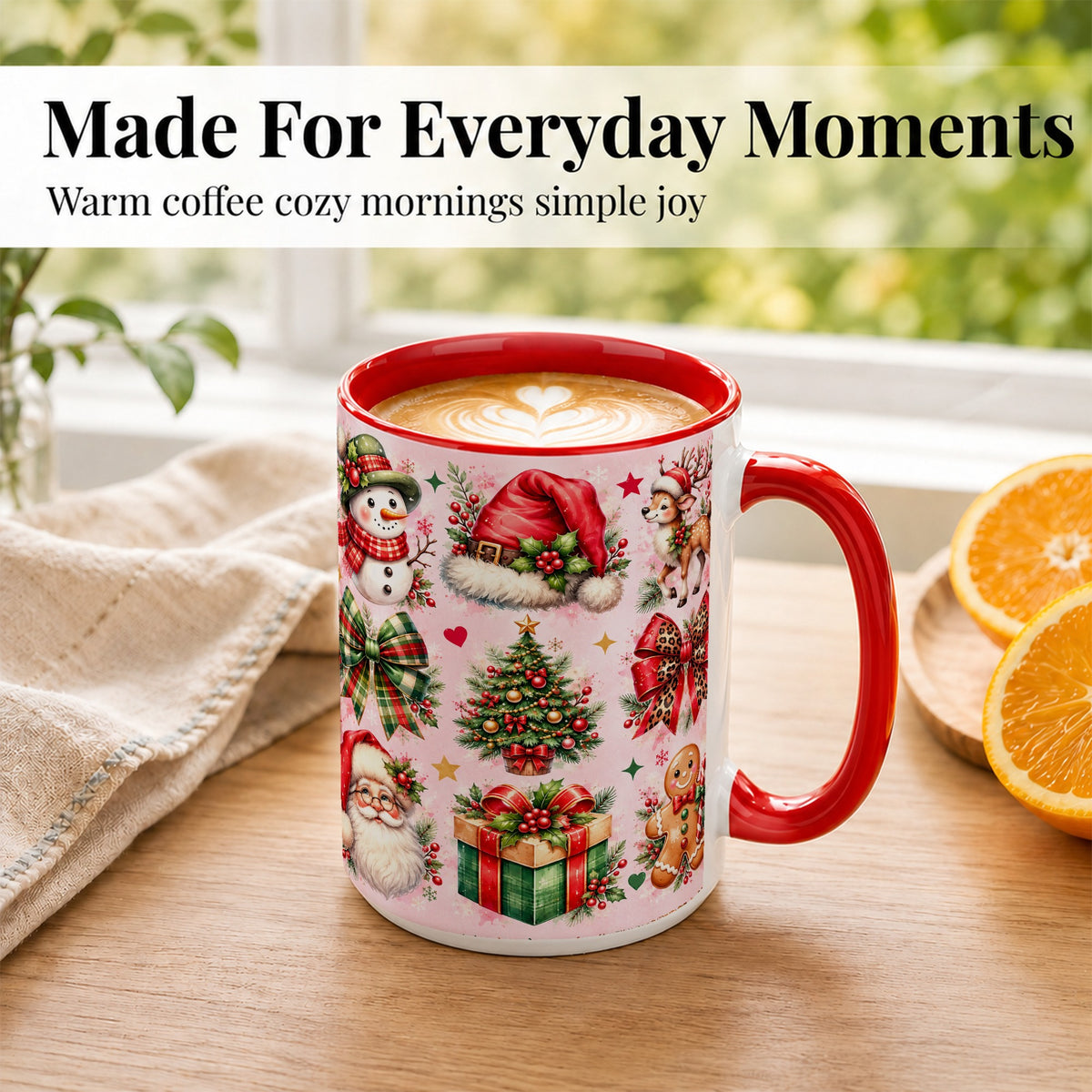 #pl[15oz|Red] Pink Christmas Coffee Mug, Leopard Bow Holiday Mug, Ceramic Cup