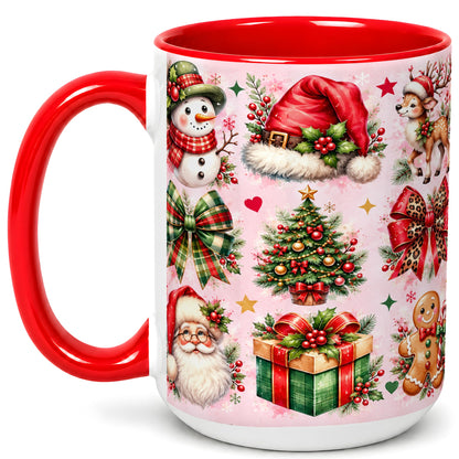 #pl[15oz|Red] Pink Christmas Coffee Mug, Leopard Bow Holiday Mug, Ceramic Cup