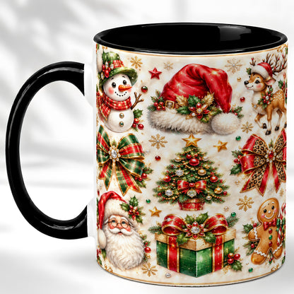 #pl[11oz|Black] Ornate Christmas Coffee Mug, Leopard Bow Holiday Mug, Ceramic Cup