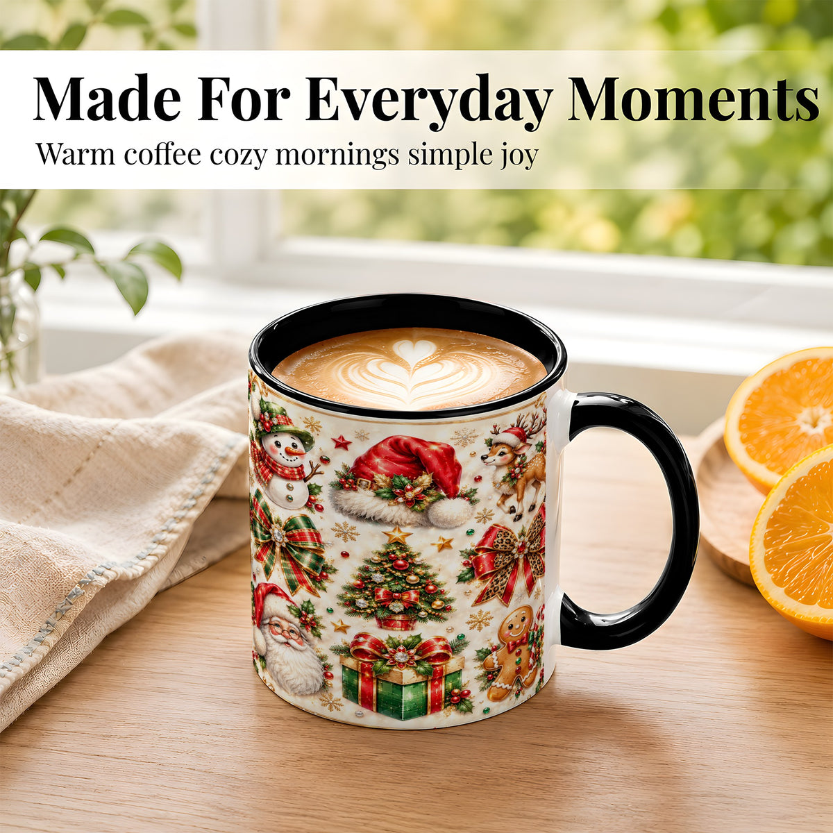 #pl[11oz|Black] Ornate Christmas Coffee Mug, Leopard Bow Holiday Mug, Ceramic Cup