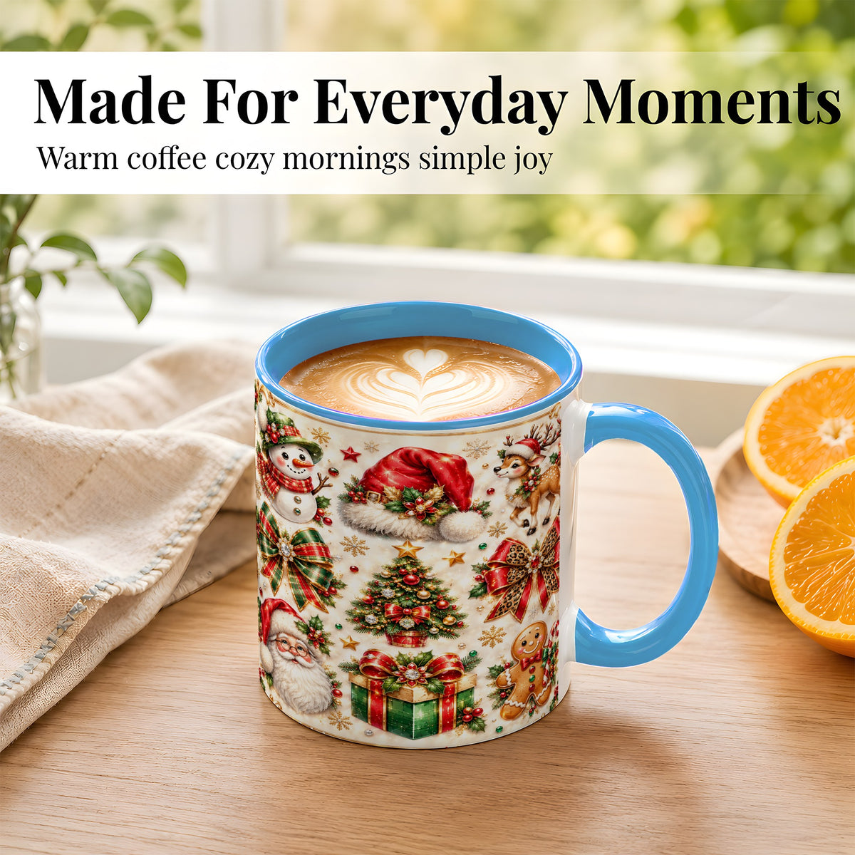 #pl[11oz|Blue] Ornate Christmas Coffee Mug, Leopard Bow Holiday Mug, Ceramic Cup