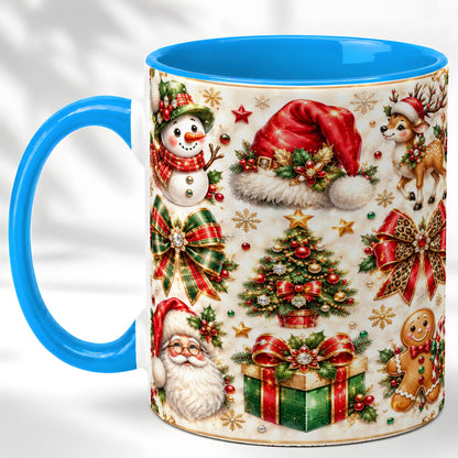 #pl[11oz|Blue] Ornate Christmas Coffee Mug, Leopard Bow Holiday Mug, Ceramic Cup