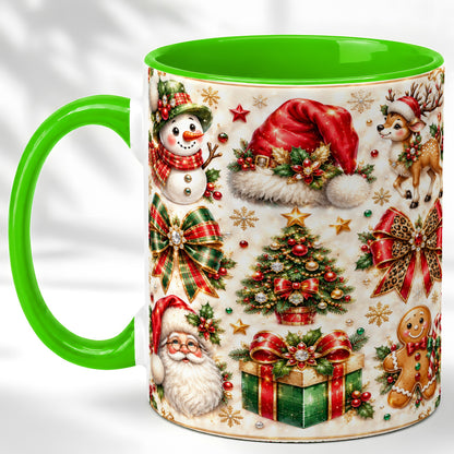 #pl[11oz|Green] Ornate Christmas Coffee Mug, Leopard Bow Holiday Mug, Ceramic Cup