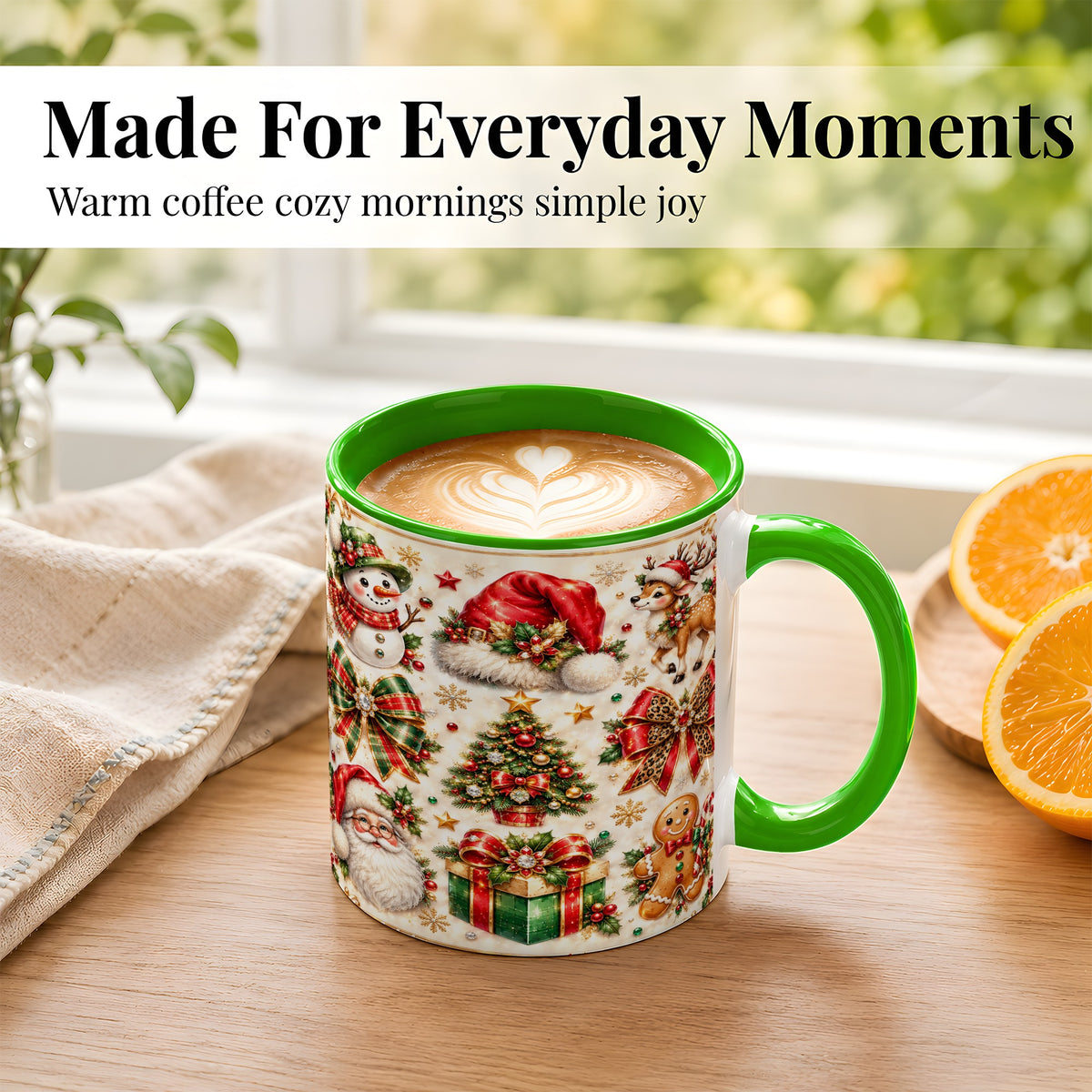 #pl[11oz|Green] Ornate Christmas Coffee Mug, Leopard Bow Holiday Mug, Ceramic Cup