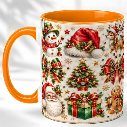 #pl[11oz|Orange] Ornate Christmas Coffee Mug, Leopard Bow Holiday Mug, Ceramic Cup