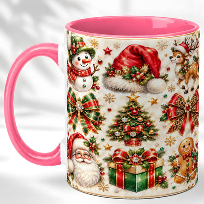 #pl[11oz|Pink] Ornate Christmas Coffee Mug, Leopard Bow Holiday Mug, Ceramic Cup
