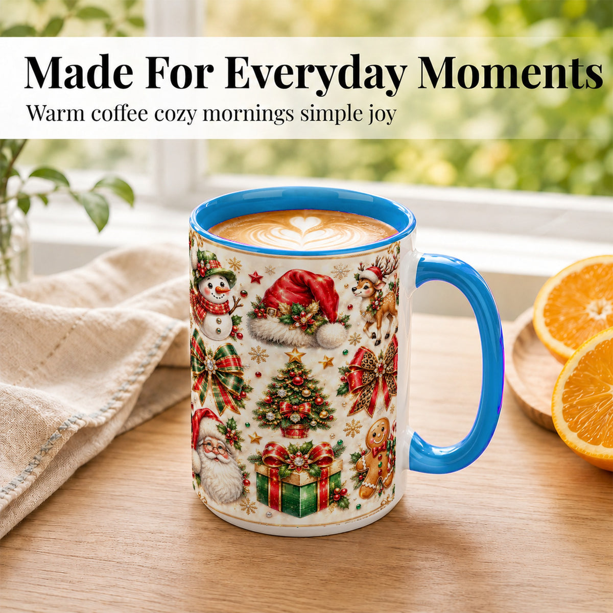 #pl[15oz|Blue] Ornate Christmas Coffee Mug, Leopard Bow Holiday Mug, Ceramic Cup